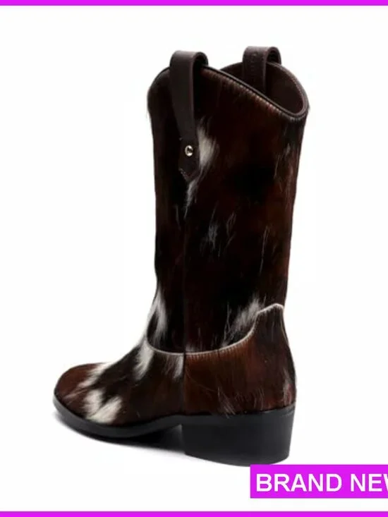 Genuine Cowhide Leather Cowboy Boots Mid-Calf Western Pull-On Festival Fashion - Picture 4 of 7